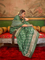 Thumbnail for Monjolika Fashion Green Mercerized Sigma Silk Saree with Aqua Finish