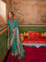 Thumbnail for Monjolika Fashion Aqua Blue Mercerized Sigma Silk Saree with Aqua Finish