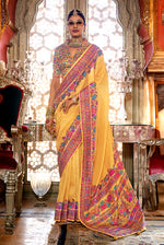 Thumbnail for Monjolika Fashion Silk Yellow Printed Traditional Festival Saree With Blouse