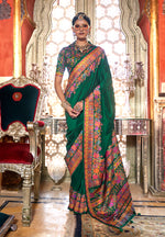 Thumbnail for Monjolika Fashion Silk Dark green Printed Traditional Festival Saree With Blouse