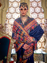 Thumbnail for Monjolika Fashion Silk Navy blue Printed Traditional Festival Saree With Blouse