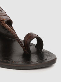 Thumbnail for House of Pataudi Men Coffee Brown Handcrafted Leather One-Toe Sandals