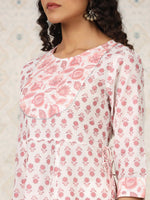 Thumbnail for Ode by House of Pataudi Floral Printed Gotta Patti Pure Cotton A-Line Kurta - Distacart