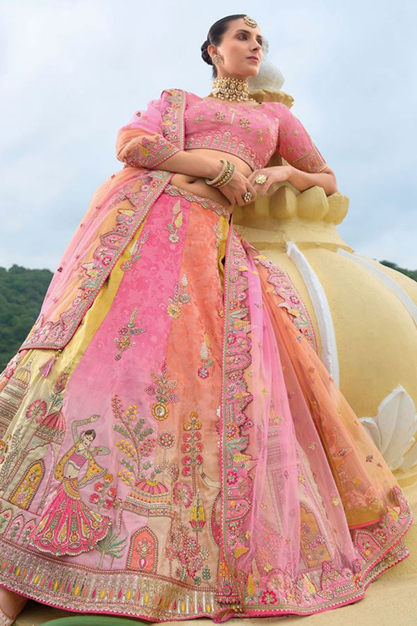 Monjolika Fashion Designer Silk Multi Color Bridal Wear Khatli Work Readymade Lehenga Choli