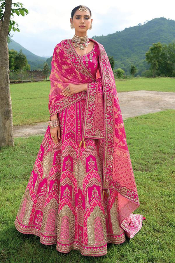 Monjolika Fashion Designer Silk Rani Pink Color Bridal Wear Khatli Work Readymade Lehenga Choli