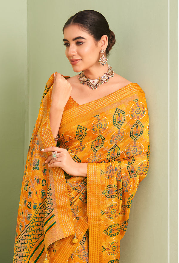 Monjolika Fashion Amber Ceremonial Paisley Printed Georgette Designer Saree