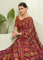Thumbnail for Monjolika Fashion Purple Ceremonial Paisley Printed Georgette Designer Saree