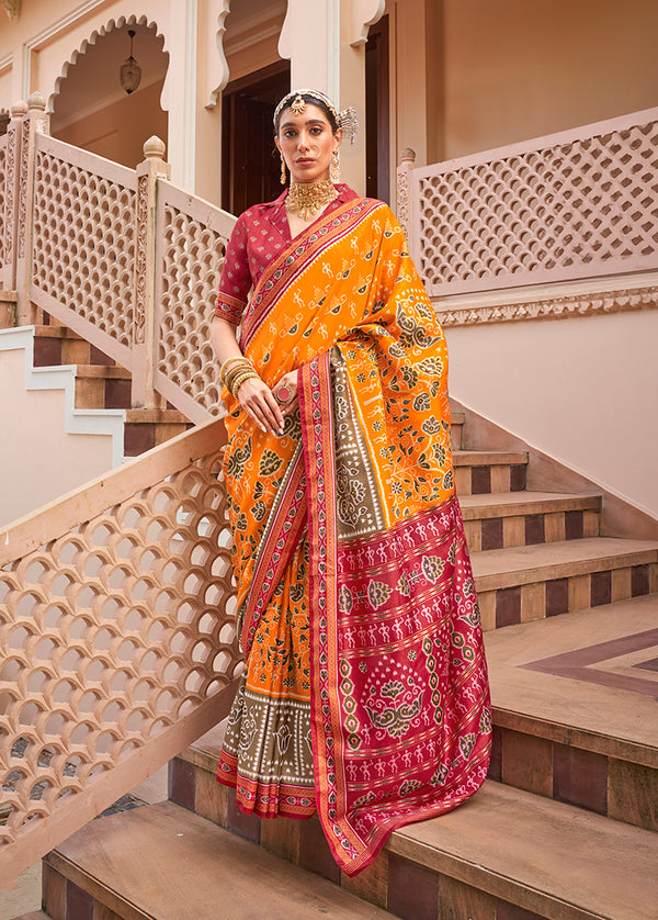 Monjolika Fashion Printed Silk Amber Classic Saree