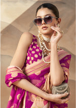 Thumbnail for Monjolika Fashion Magenta and Rani Georgette Weaving Zari Printed Classic Saree