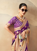 Thumbnail for Monjolika Fashion Violet Georgette Weaving Zari Printed Classic Saree