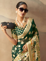 Thumbnail for Monjolika Fashion Dark Green Georgette Weaving Zari Printed Classic Saree