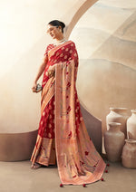 Thumbnail for Monjolika Fashion Red Georgette Weaving Zari Printed Classic Saree