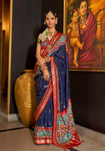 Thumbnail for Monjolika Fashion Silk Navy Blue Patola Print Trendy Saree