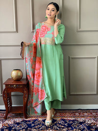 Thumbnail for Lyush Women Party Wear Embroidery Worked Kurta With Pant And Dupatta Set - Firozi