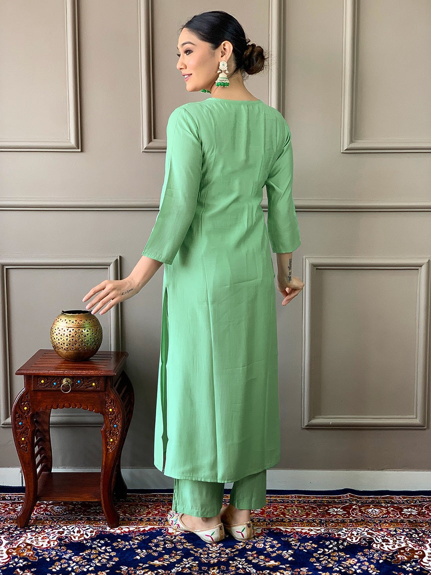 Lyush Women Party Wear Embroidery Worked Kurta With Pant And Dupatta Set - Firozi