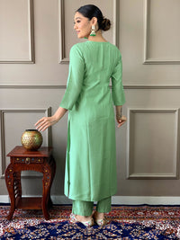 Thumbnail for Lyush Women Party Wear Embroidery Worked Kurta With Pant And Dupatta Set - Firozi