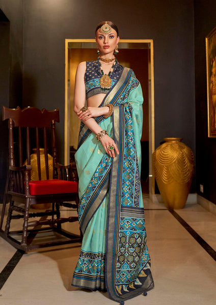 Monjolika Fashion Sea Green Patola Printed Work Silk Designer Saree
