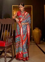 Thumbnail for Monjolika Fashion Patola Print Silk Designer Saree In Grey