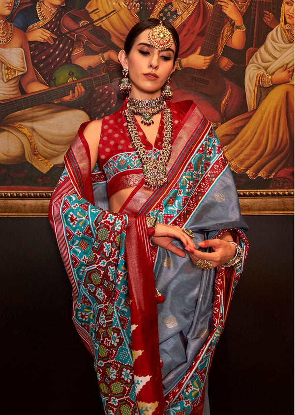 Monjolika Fashion Patola Print Silk Designer Saree In Grey