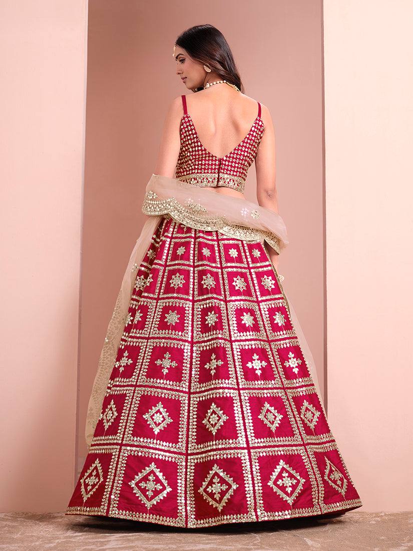 Monjolika Fashion Rani Embroidered Art Silk Trendy A Line Lehenga Choli