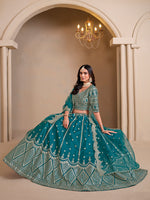 Thumbnail for Monjolika Fashion Art Silk Embroidered Teal Lehenga Choli