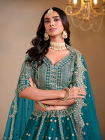 Thumbnail for Monjolika Fashion Art Silk Embroidered Teal Lehenga Choli
