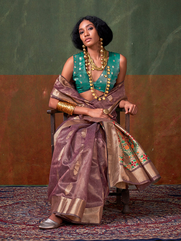 Monjolika Fashion Weaving Zari Tissue Silk Designer Saree In Mauve