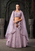 Thumbnail for Monjolika Fashion Lavender Net Lehenga Choli In Thread Embroidered