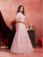 Thumbnail for Monjolika Fashion Baby pink Net Lehenga Choli In Thread Embroidered