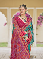 Thumbnail for Monjolika Fashion Silk Foil Print Classic Saree In Turquoise