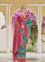 Thumbnail for Monjolika Fashion Silk Foil Print Classic Saree In Turquoise