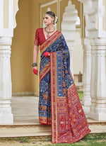 Thumbnail for Monjolika Fashion Silk Foil Print Classic Saree In Navy Blue