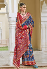 Thumbnail for Monjolika Fashion Silk Foil Print Classic Saree In Navy Blue