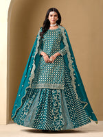 Thumbnail for Monjolika Fashion Jacquard Work Dola Teal Readymade Lehenga Choli