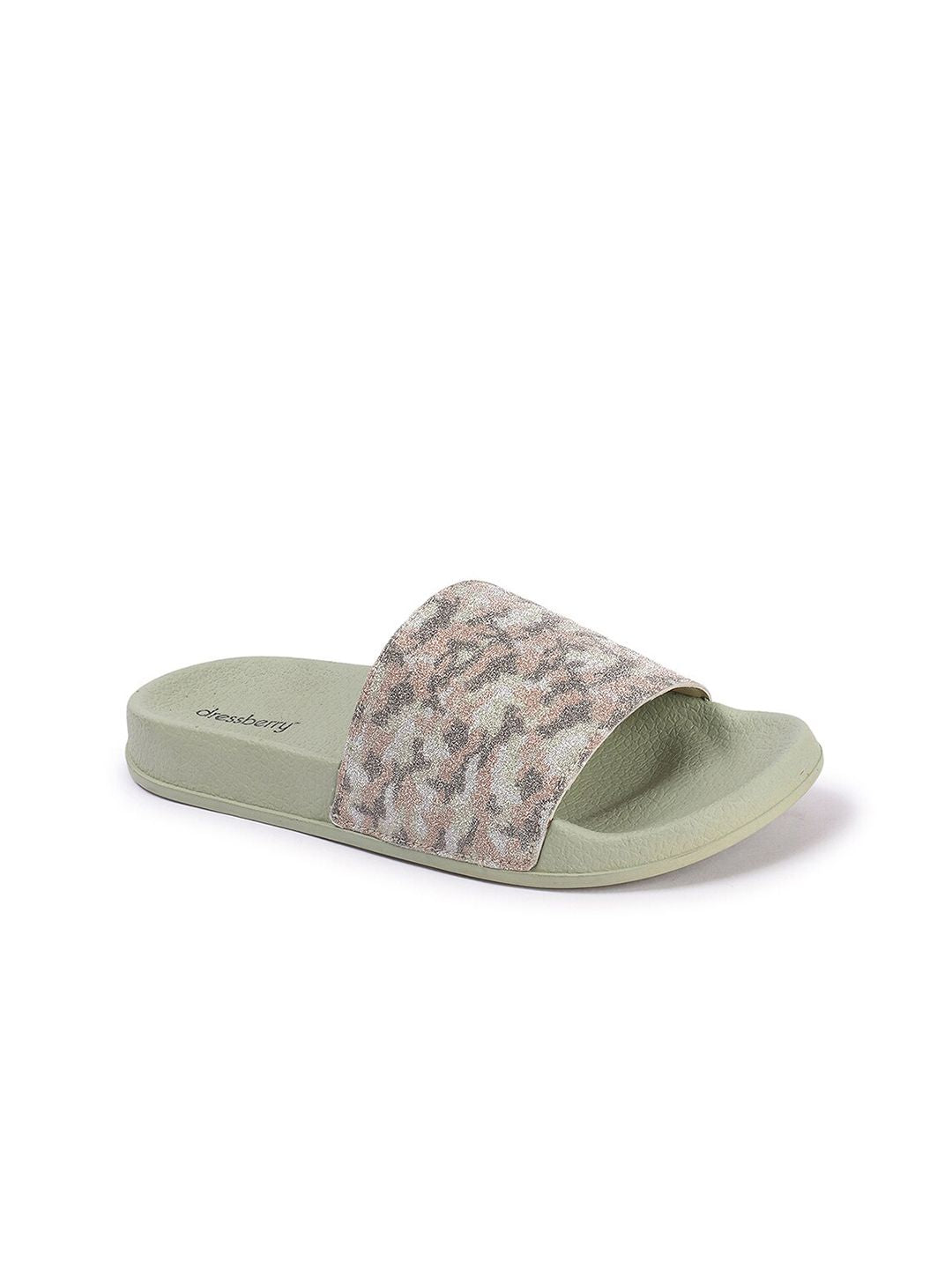 DressBerry Women Green Textured Sliders