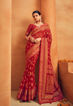 Thumbnail for Monjolika Fashion Red Georgette woven Festival Designer Saree