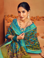 Thumbnail for Monjolika Fashion Aqua Blue Georgette Printed Festival Designer Saree