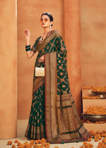 Thumbnail for Monjolika Fashion Dark Green Georgette Woven Festival Designer Saree