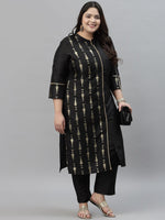 Thumbnail for Sztori Plus Size Ethnic Motifs Printed Mandarin Collar Straight Kurta with Trousers - Distacart