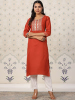 Thumbnail for Ode by House of Pataudi Ethnic Motifs Embroidered Straight Kurta - Distacart