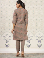 Thumbnail for Ode by House of Pataudi Floral Printed Band Collar Pure Cotton Kurta with Trousers - Distacart