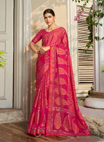 Thumbnail for Monjolika Fashion Georgette Printed Rani Pink Classic Saree