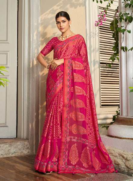 Monjolika Fashion Georgette Printed Rani Pink Classic Saree