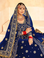 Thumbnail for Monjolika Fashion Navy Blue Embroidered Velvet Designer Long Lehenga Choli