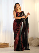 Thumbnail for Monjolika Fashion Sequins Georgette Black Reception Party Wear Saree