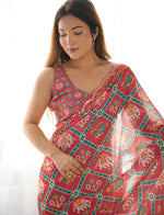 Thumbnail for Monjolika Fashion Chinon Digital Print Classic Saree in Red