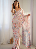 Thumbnail for Monjolika Fashion Chinon Digital Print Classic Saree in Off White