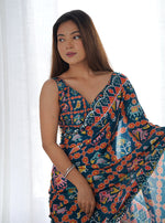 Thumbnail for Monjolika Fashion Chinon Digital Print Classic Saree in Navy Blue