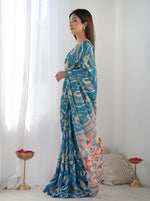 Thumbnail for Monjolika Fashion Chinon Digital Print Classic Saree in Teal Blue