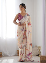 Thumbnail for Monjolika Fashion Chinon Digital Print Classic Saree in Cream